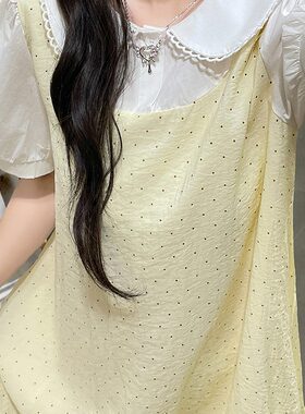 15少女孩娃娃领衬衫假两件连衣裙12岁女大童13初中学生宽松短裙夏