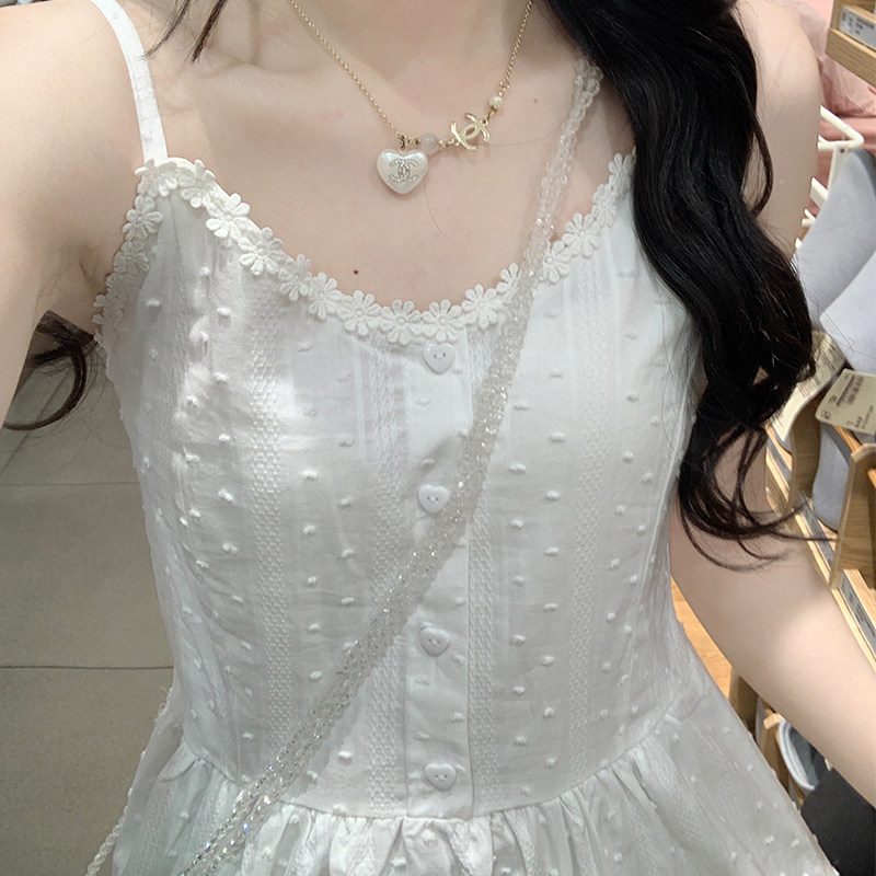 露背蕾丝小花吊带背心中长裙女2026连衣裙打底外穿夏季无袖A字裙