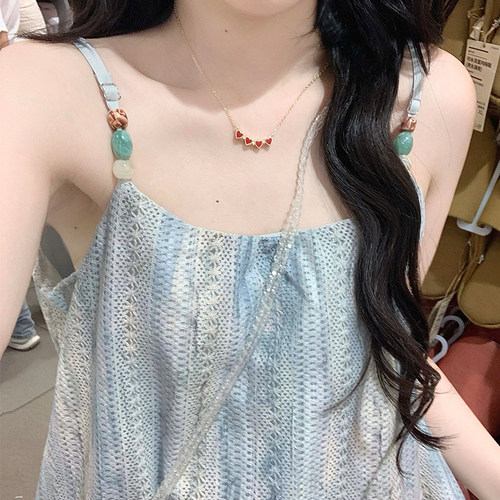 法式甜美晕染流苏吊带连衣裙女夏季小个子宽松气质绝美度假风长裙