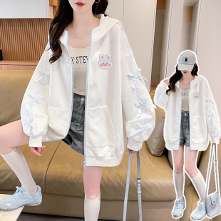 初中生外套少女大童2026新款秋冬装高中学生波点兔耳连帽卫衣开衫