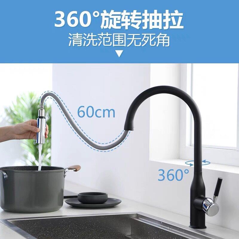 新款直销广东铜抽拉菜盆厨房水龙头现货枪灰黑色旋转商用家用