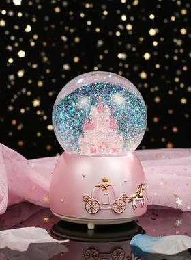 新款直销梦幻童话城堡自动飘雪音乐盒发光水晶球送女生情侣生日礼