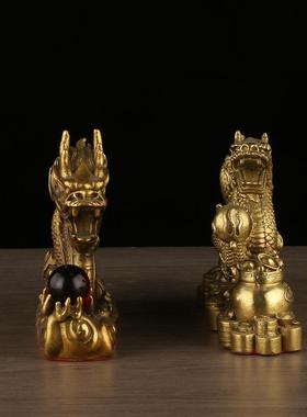 新款直销黄铜祥龙献宝摆件聚宝盆龙摆件生肖龙铜龙汉龙家居办公室