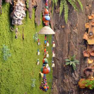 新款直销特色东巴手绘彩绘天然葫芦草鼓风铃新款创意图腾手工艺品