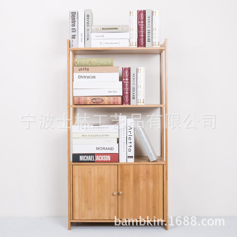 新款直销厨房置物架双开门层架微波炉架落地客厅收纳储物架竹制品