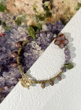 萝蔓｜原创捷克珠蛋白描花水滴古董珠复古串珠手链