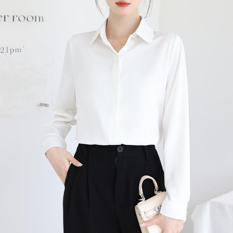 长袖衬衫女2025秋季新款轻奢高级感职业面试正装上衣抗皱缎面衬衣