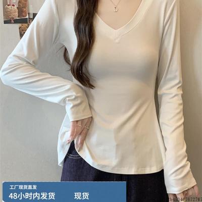 上衣女时尚洋气时髦轻奢高级感2025秋爆款V领正肩显瘦修身打底衫