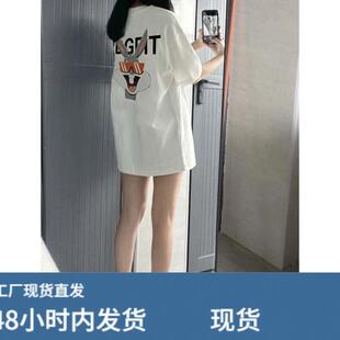 下衣失踪短袖t恤女2026新款夏季设计感小众宽松遮屁股纯棉体恤衫