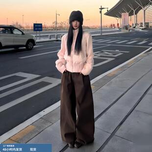 韩系穿搭粉色针织拼接假两件棉服巨好看洋气独特别致小棉袄2025冬