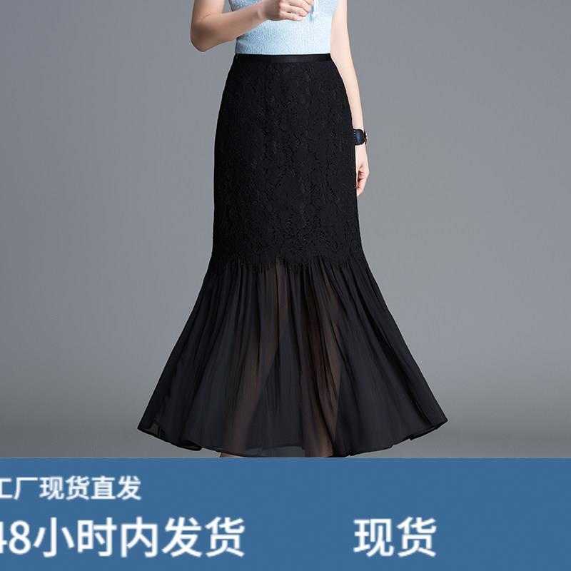 设计感蕾丝鱼尾半身裙女夏季显瘦长裙2026新款气质高腰黑色包臀裙