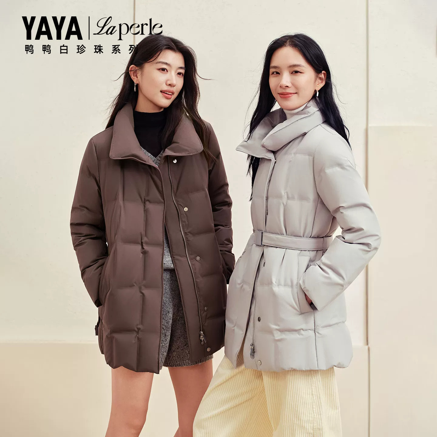 【鸭鸭白珍珠系列】商务翻领中长款羽绒服女收腰显瘦保暖鸭绒外套