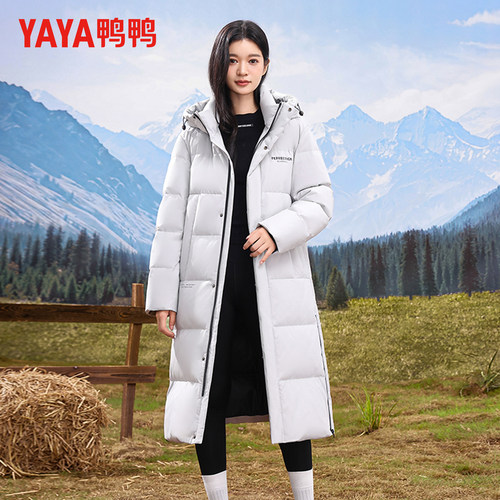 YAYA鸭鸭羽绒服女冬季2026年新款韩版连帽中长款过膝显瘦加厚外套