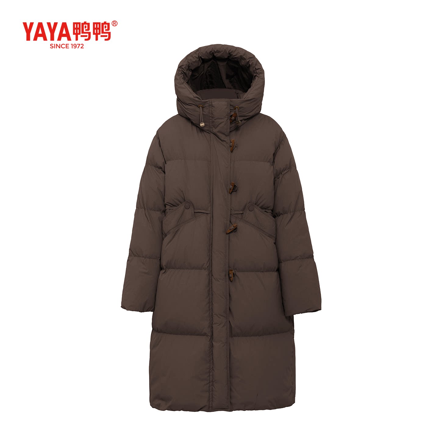 YAYA鸭鸭冬季时尚百搭休闲连帽女士鸭绒长款羽绒服YE4B619842N
