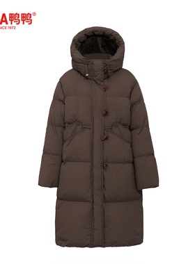 YAYA鸭鸭冬季时尚百搭休闲连帽女士鸭绒长款羽绒服YE4B619842N
