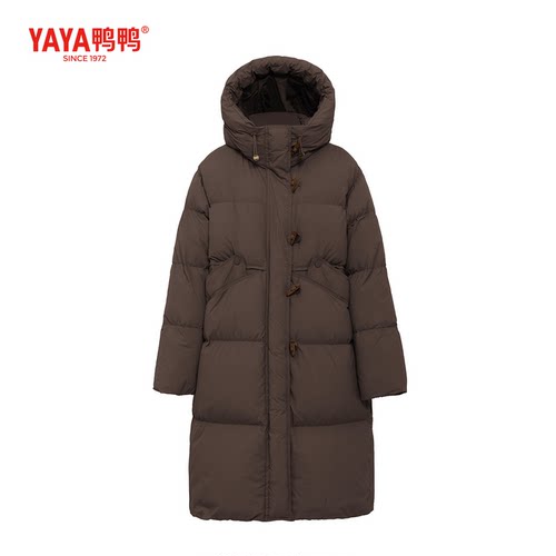 YAYA鸭鸭冬季时尚百搭休闲连帽女士鸭绒长款羽绒服YE4B619842N