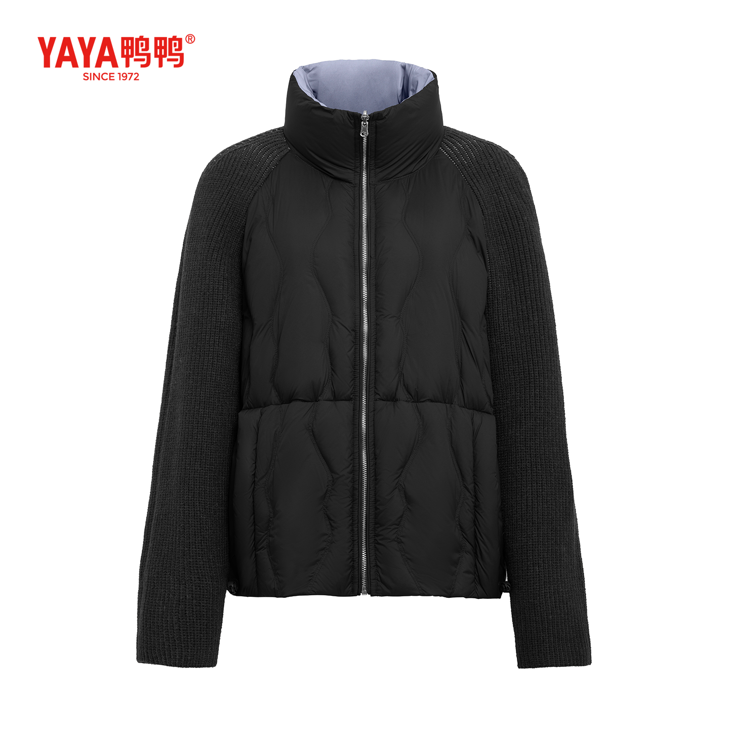 YAYA鸭鸭羽绒服2025年秋冬新款女士短款立领轻薄时尚百搭拼接外套
