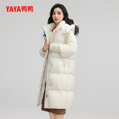鸭鸭长款可脱卸帽羽绒服女
