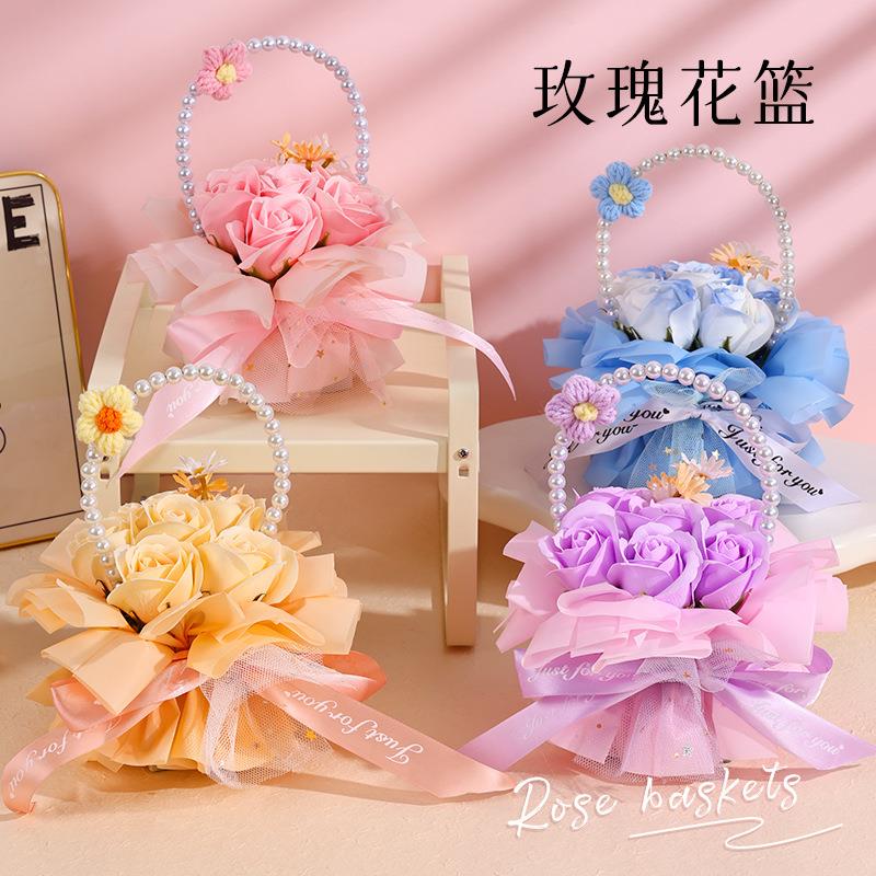 感恩节礼物玫瑰花篮仪式感仿真香皂花生日送女朋友闺蜜夜市摆摊