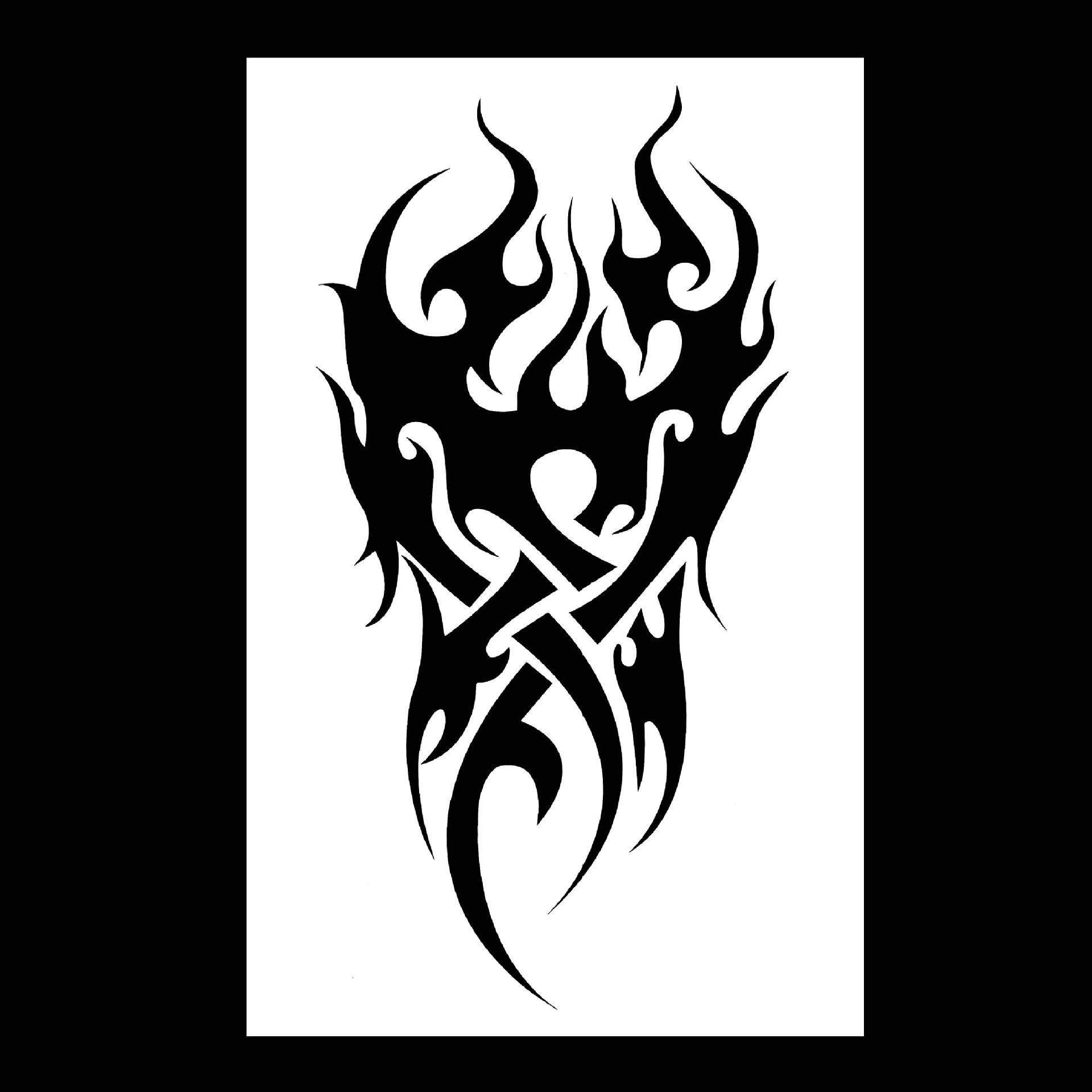 现货花臂纹身贴黑白火焰霸气图腾个性热卖半臂防水纹身贴纸