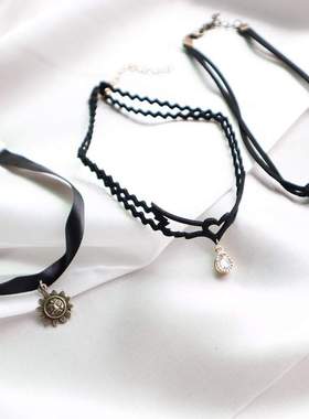 新饰品欧美风黑色简约太阳吊坠项圈Choker颈链短款锁骨链项链