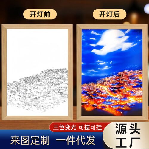 优选万家灯火灯光画小夜灯床头摆件网红发光画创意装饰画抽插可换
