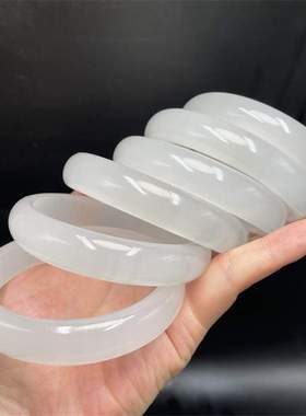 冰种水墨玉白月光玉手镯 冰料水墨丹青女款玉镯灰白冰翠手镯