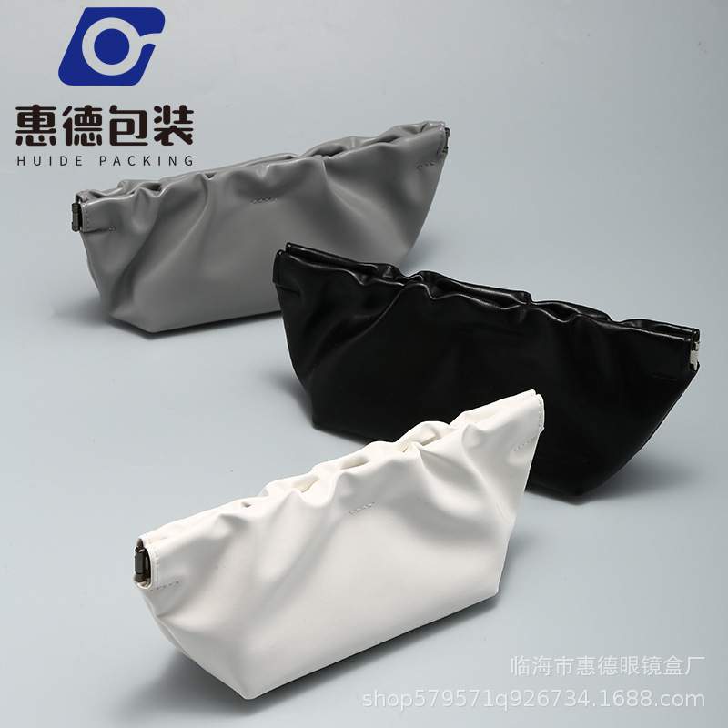 厂家 21新款黑色皮弹簧云朵包太阳眼镜收纳包 大容量眼镜盒