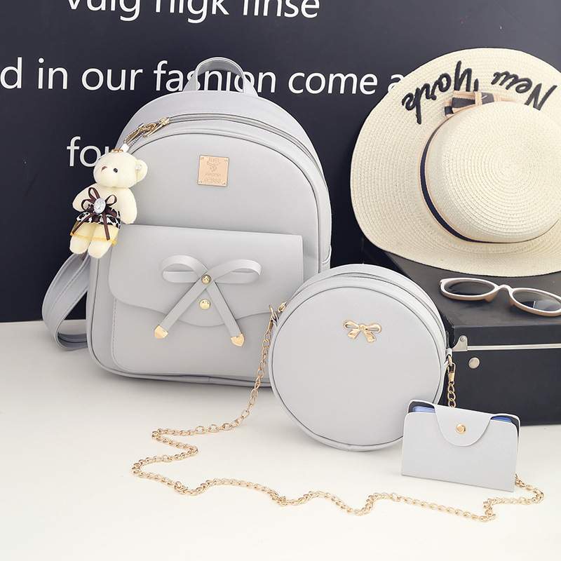 2024秋冬新款蝴蝶结三件套母包女潮学院风时尚背包韩版多用女包