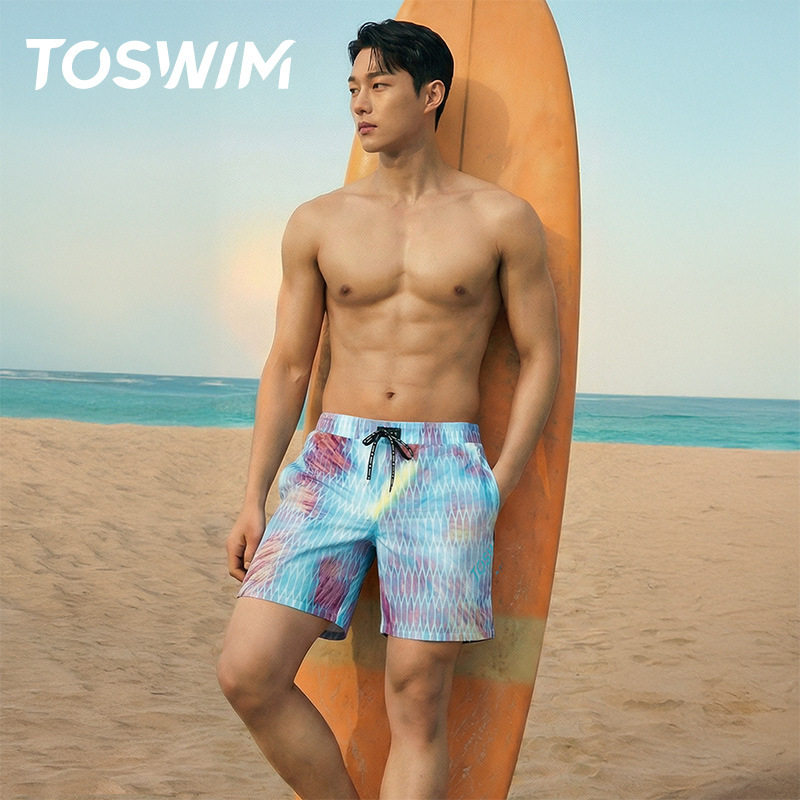 TOSWIM男士泳裤印花防晒宽松防尴尬度假泡温泉可下水速干沙滩裤