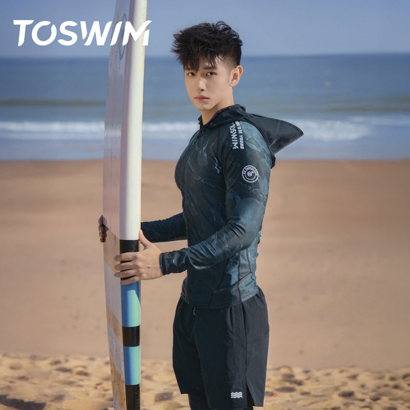 TOSWIM泳衣男款长袖上衣防晒冲浪服游泳装备男分体泳衣