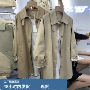 风衣女款2025春秋新款韩版单排扣中长款风衣修身外套女休闲宽松潮