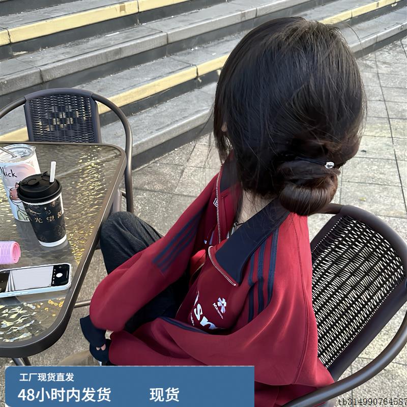 美式覆古撞色拼接条纹翻领夹克外套女2025秋季潮牌高街设计感上衣