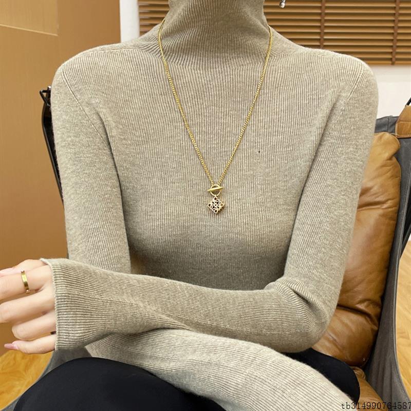 一线成衣堆堆领上衣女秋冬新款精纺羊毛针织衫修身毛衣羊绒打底衫