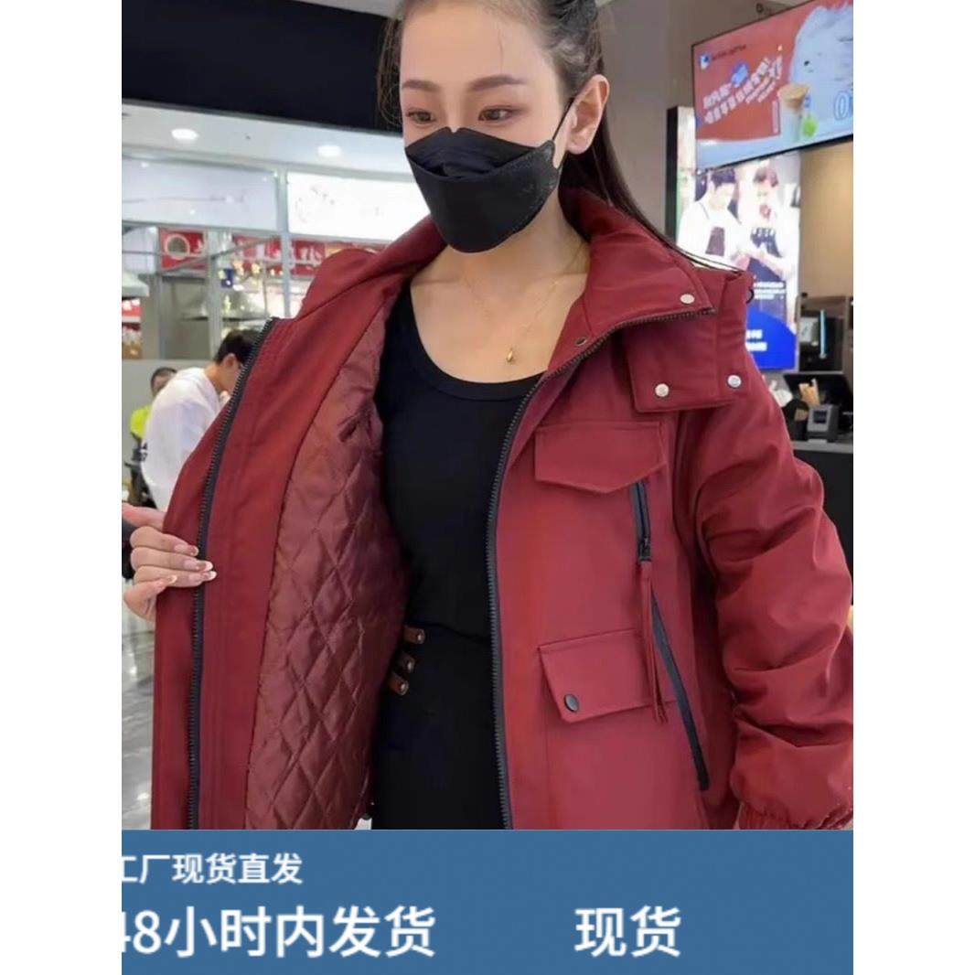 夹棉外套女短款2025秋冬新款连帽棉服拉炼设计感冲锋衣休闲夹克潮,运动/瑜伽/健身/球迷用品,广场舞套装,淘宝优惠券,粉丝福利购,淘宝优惠卷