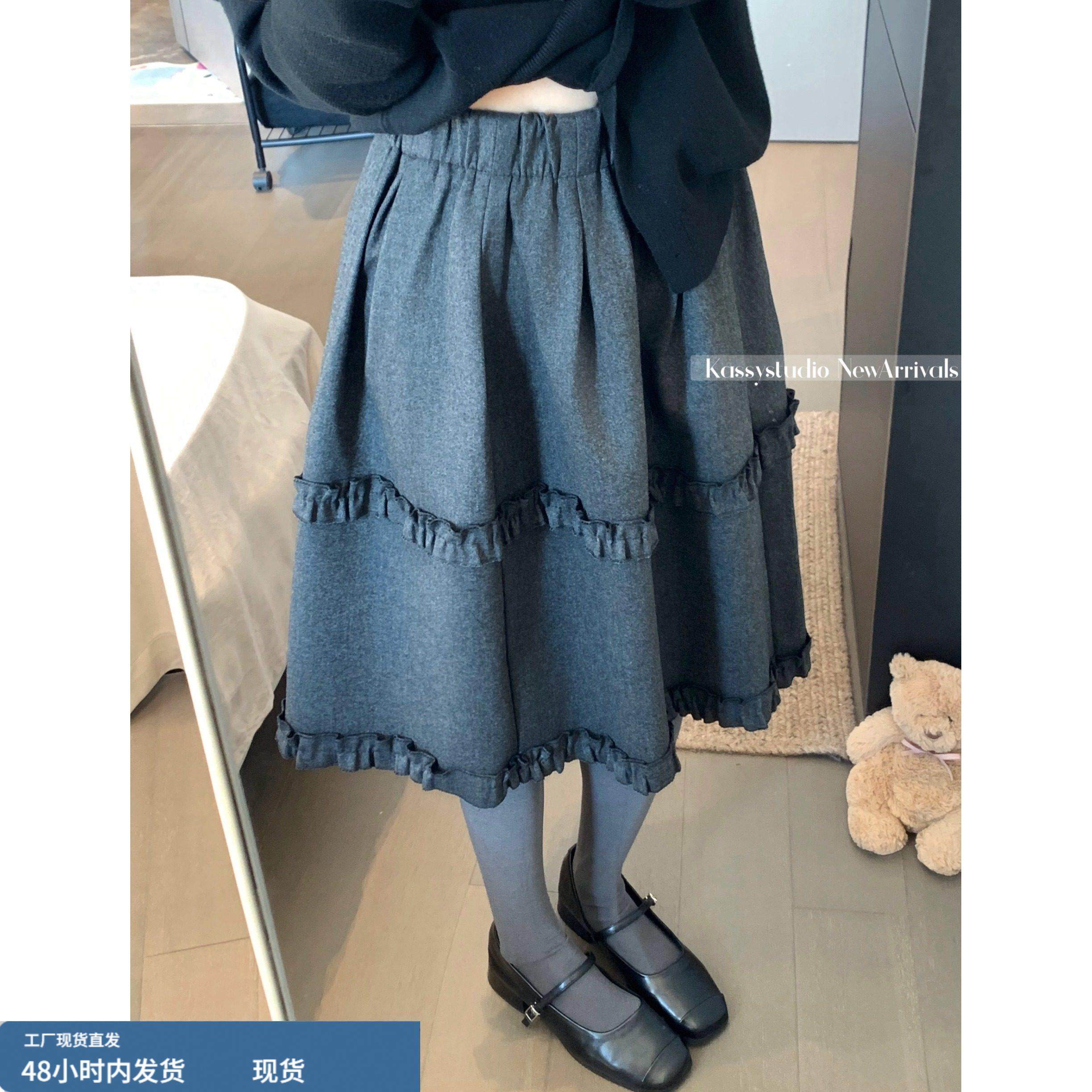 冬天木耳边灰色五分裙女秋冬小个子韩系减龄毛呢半身裙蓬蓬裙中裙,运动/瑜伽/健身/球迷用品,瑜伽短裙,淘宝优惠券,粉丝福利购,淘宝优惠卷