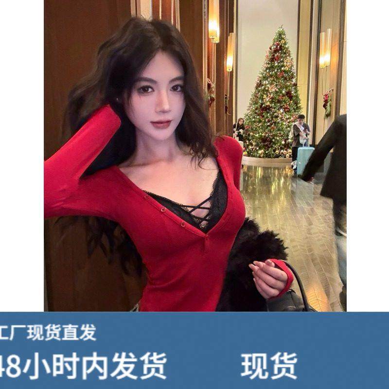 秋冬时髦设计感V领钮扣针织衫女复古性感辣妹爆乳修身内搭短上衣,女士内衣/男士内衣/家居服,睡衣上装,淘宝优惠券,粉丝福利购,淘宝优惠卷