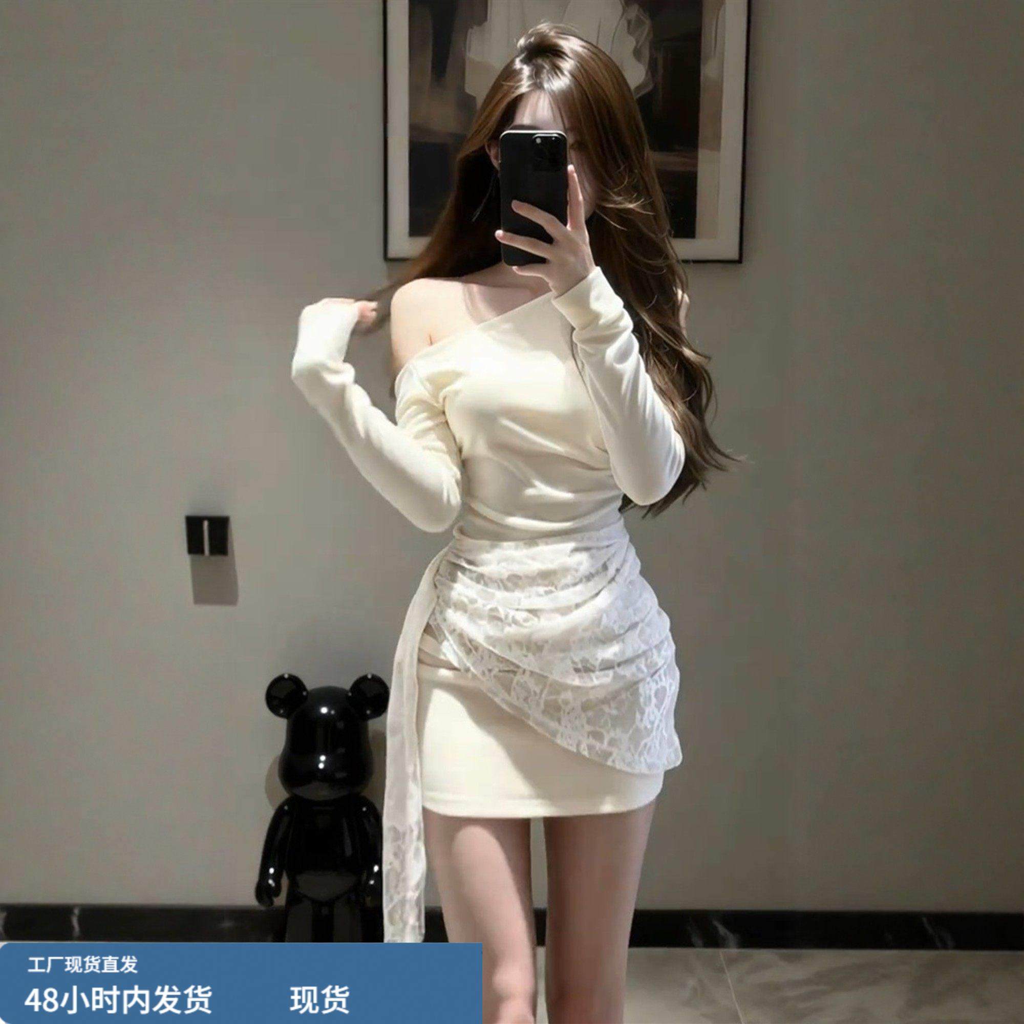 法式纯欲风白色斜肩洋装女春季新款小个子修身显瘦内搭包臀短裙,运动/瑜伽/健身/球迷用品,瑜伽短裙,淘宝优惠券,粉丝福利购,淘宝优惠卷