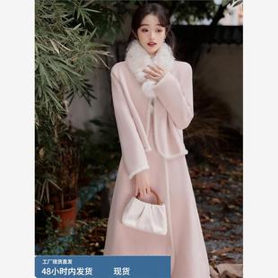 小洋装名媛高端套装2025新款女秋冬法式外套温柔风毛衣背带连衣裙