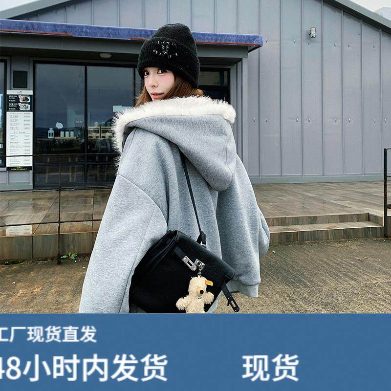 灰色座山雕外套女冬季2025新款oversize慵懒风两面穿加厚连帽卫衣,运动/瑜伽/健身/球迷用品,广场舞套装,淘宝优惠券,粉丝福利购,淘宝优惠卷