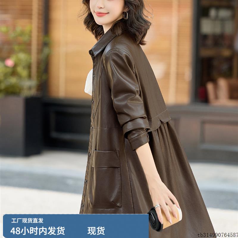 欧货高端爆款风衣女中长款2025春秋新款时尚宽松百搭气质皮衣外套