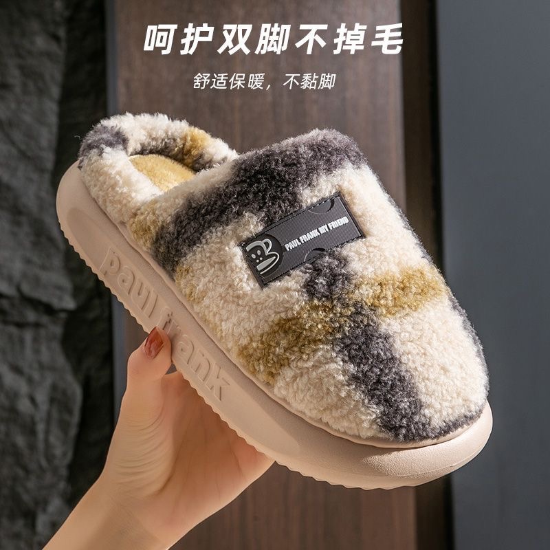 大嘴猴秋冬半包跟棉拖鞋女士毛绒拖鞋加厚底保暖加绒家用棉拖男鞋