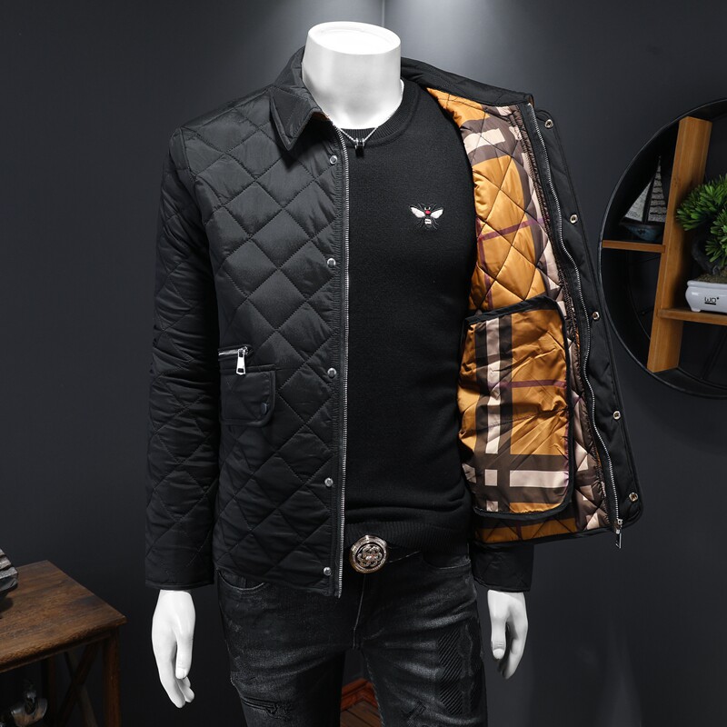 2025秋冬男士修身衬衫菱格商务翻领棉衣外套棉服6015-9901-P240,男装衬衫,钱塘6015（原D203）