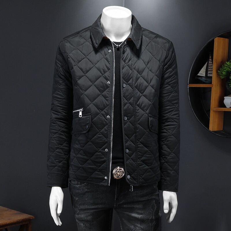 2025秋冬男士修身衬衫菱格商务翻领棉衣外套棉服6015-9901-P240图片