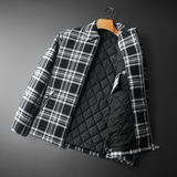 2025秋冬男士修身衬衫翻领棉衣外套棉服6015-92027-P145黑底，男装衬衫，钱塘6015（原D203）