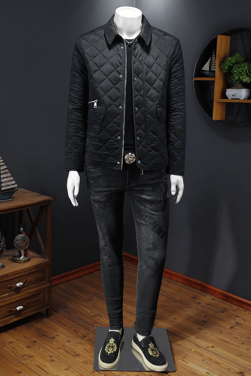 2025秋冬男士修身衬衫菱格商务翻领棉衣外套棉服6015-9901-P240,男装衬衫,钱塘6015（原D203）