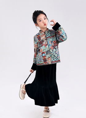53940女童汉服外套新中式盘扣丝绒双面穿开衫秋季中国风唐装上衣