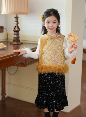 54003女童新中式汉服马甲改良旗袍背心盘扣唐装25款儿童周岁礼服