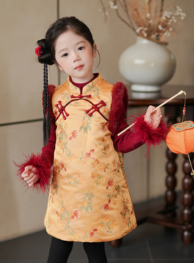 80875M女童拜年服喜庆宝宝抓周礼服裙2025冬季新款国风儿童连衣裙