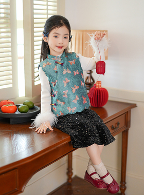 80917汉服女童旗袍改良中式国风拜年服25款冬季过年马甲衣服背心